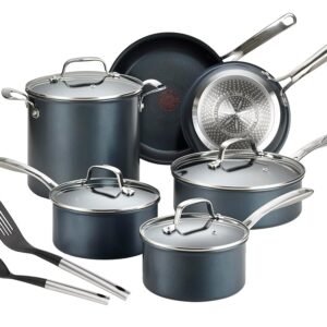 T-fal Platinum 12-Piece Non-Stick Cookware Set, Induction and Oven Secure as much as 500°F, Full Kitchen Cooking Set with Fry Pans, Saucepans, Sauté Pan, Dutch Oven, Utensils, and…