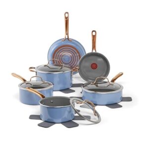 T-fal Protect Ceramic Non-Stick Cookware Set, 13-Piece, Oven and Broiler Secure as much as 350°F, Consists of Frypans, Saucepans, Sauté Pan, Dutch Oven, Lids, and Pan Protectors