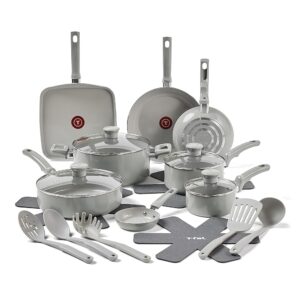 T-fal Refresh Ceramic Non-Stick Cookware Set, 20 Items, Oven and Broiler Protected as much as 350°F, Full Kitchen Set with Egg Pan, Fry Pans, Saucepans, Griddle, Sauté Pan, Dutch…