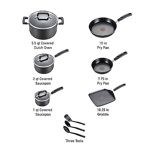 T-fal Signature 12-Piece Nonstick Cookware Set - Oven and Broiler Secure As much as 350°F, Contains Fry Pans, Saucepans, Sauté Pan, Dutch Oven, and Griddle for Residence Kitchen Cooking